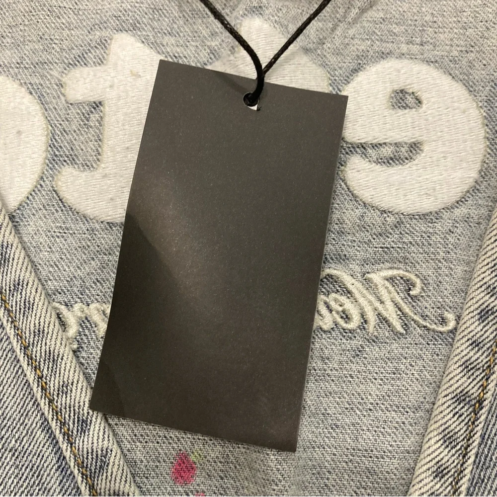 Men’s Light Wash Blue Jean Vest Neon Paint Splatter Open Front Pockets L - Picture 16 of 16